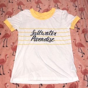 White Roxy Tee With Yellow Stripes , XS